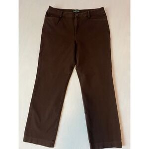 Lauren Ralph Lauren Womens Brown Straight Leg Trousers Pants Pockets Sz 14